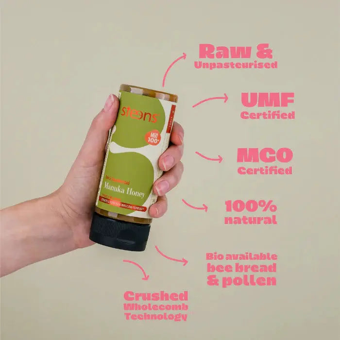 MGO 100 Raw Mānuka Honey 340g - Squeezy by Steens