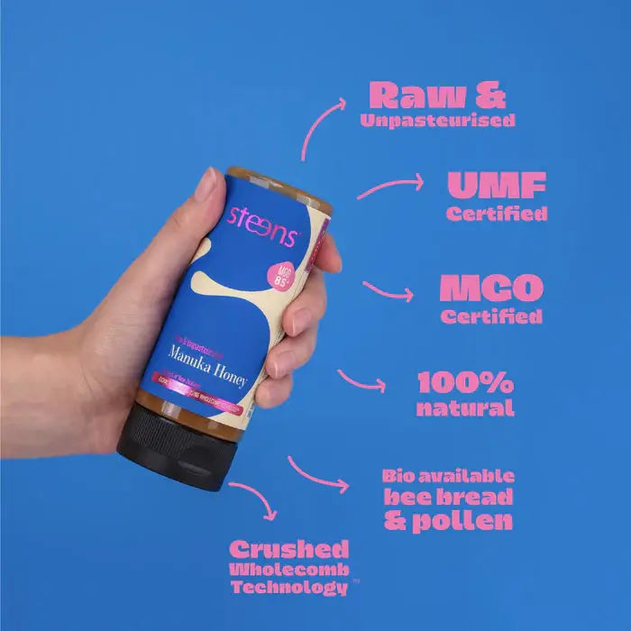 MGO 85 Raw Mānuka Honey 340g - Squeezy by Steens