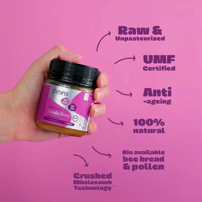 UMF 20+ (MGO 830) Raw Mānuka Honey 225g by Steens