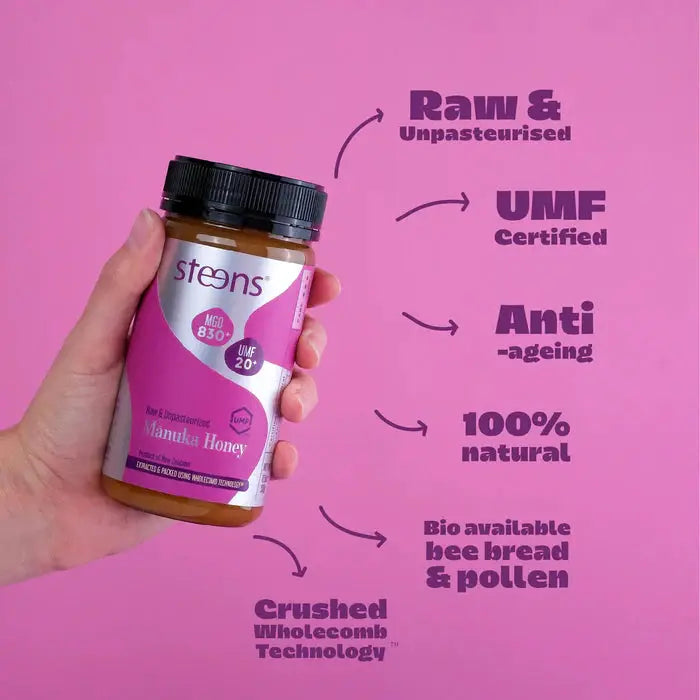 UMF 20+ (MGO 830) Raw Mānuka Honey 500g by Steens