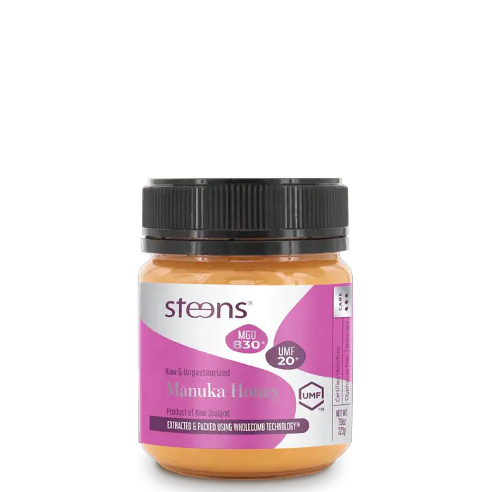 UMF 20+ (MGO 830) Raw Mānuka Honey 225g by Steens