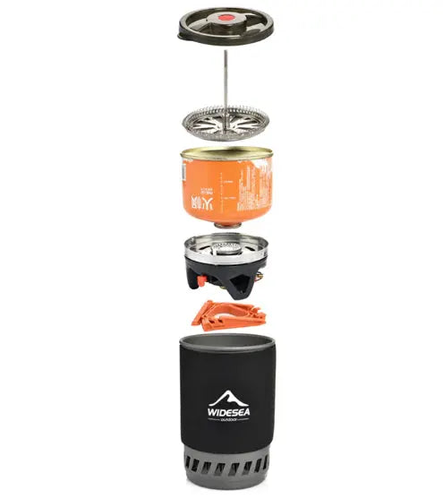 Portable Camping Coffee Maker Set - 0.9L French Press with Integrated Gas Stove System by Mead's Supply & Equipment Outfitters limited