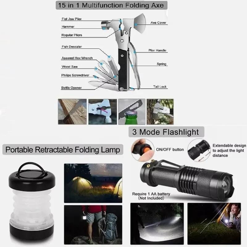 g8buynz Camping Survival Kit Axe & Shovel  First Aid Kit Professional Survival Gear Tool Camping Survival Kit Axe & Shovel  First Aid Kit Professional Survival Gear Tool