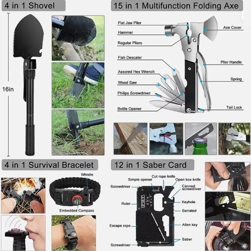 g8buynz Camping Survival Kit Axe & Shovel  First Aid Kit Professional Survival Gear Tool Camping Survival Kit Axe & Shovel  First Aid Kit Professional Survival Gear Tool