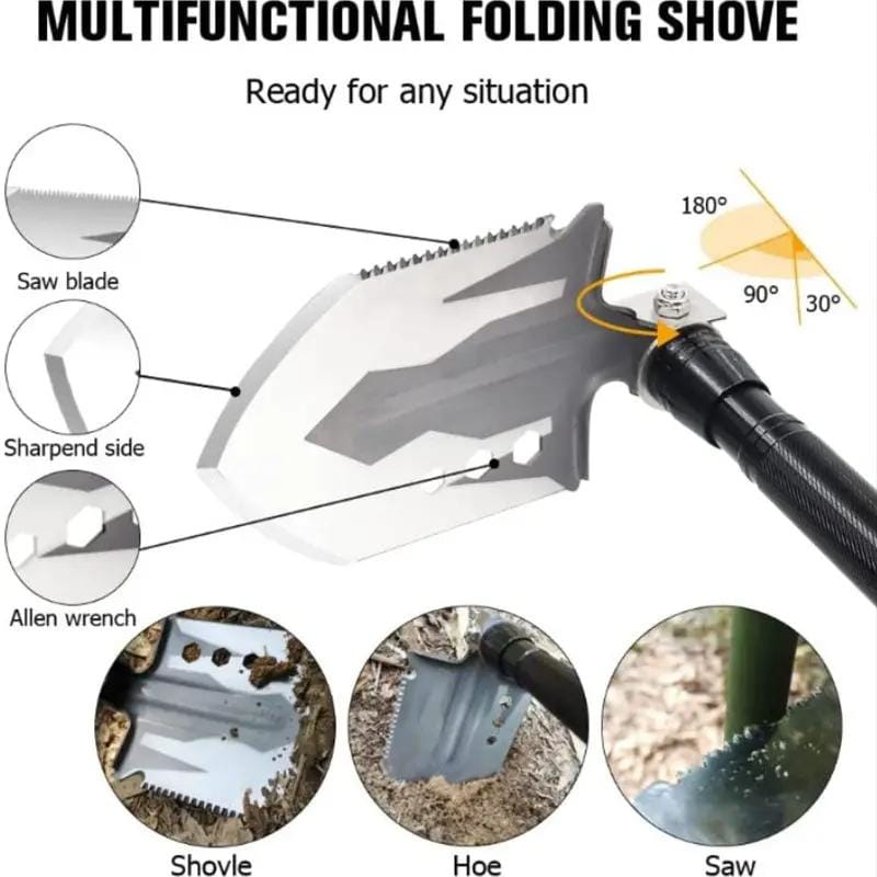 Camping Survival Shovel Axe, Multifunctional Folding High-Carbon Steel Tool Set by g8buynz