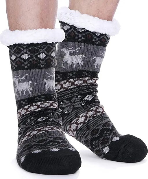 4 Pairs Mens Slipper Fuzzy Socks Winter Super Warm Soft Socks with Grippers by dealonline.co.nz
