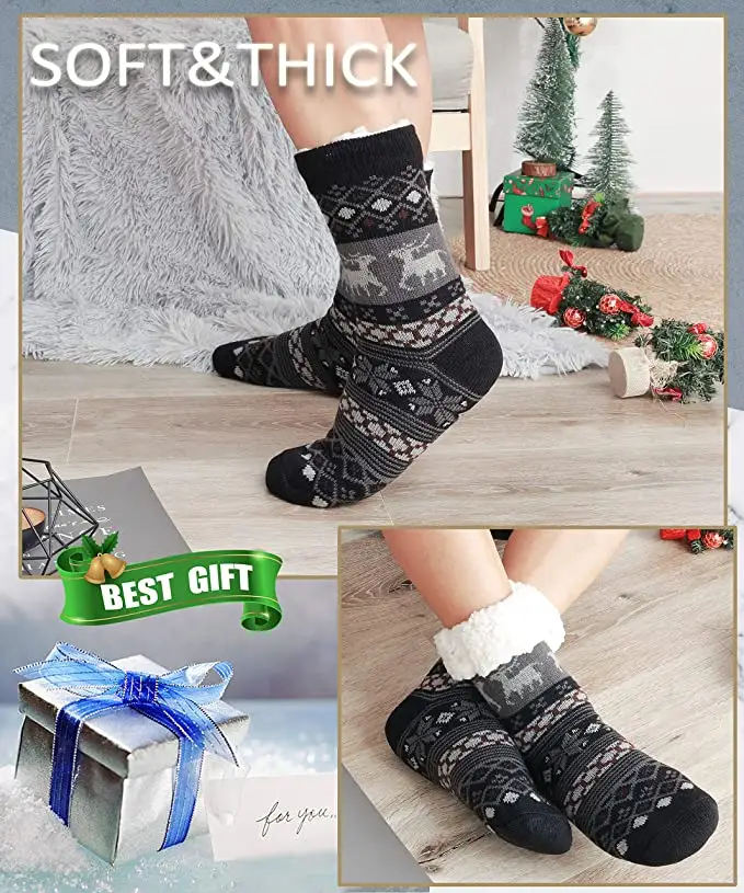 24 Pairs Mens Slipper Fuzzy Socks Winter Super Warm Soft Socks with Grippers by dealonline.co.nz