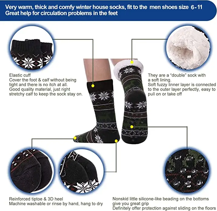 4 Pairs Mens Slipper Fuzzy Socks Winter Super Warm Soft Socks with Grippers by dealonline.co.nz