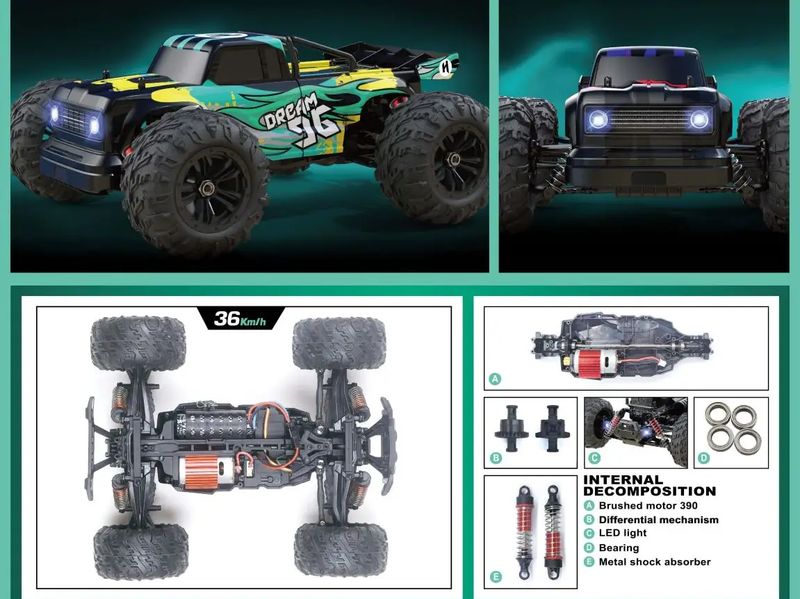 36km/H All Terrains 4WD Electric High Speed RC Truck Off-Road 1:16 Best Toy Gift by dealonline.co.nz