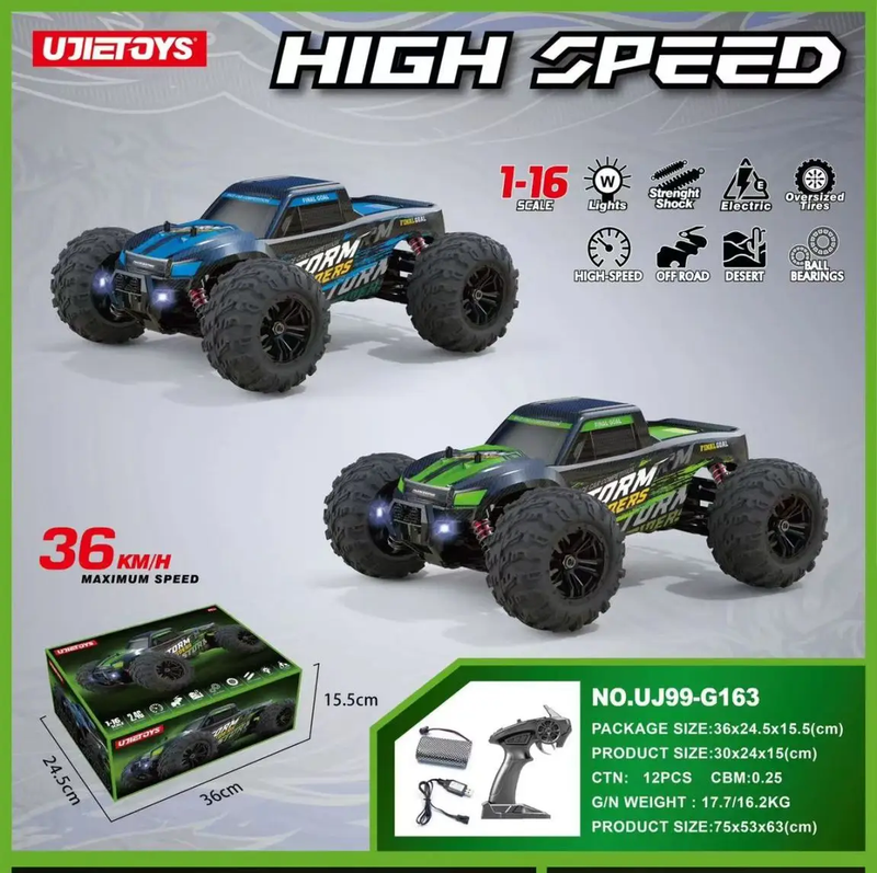 36km/H All Terrains 4WD Electric High Speed RC Truck Off-Road 1:16 Best Toy Gift by dealonline.co.nz