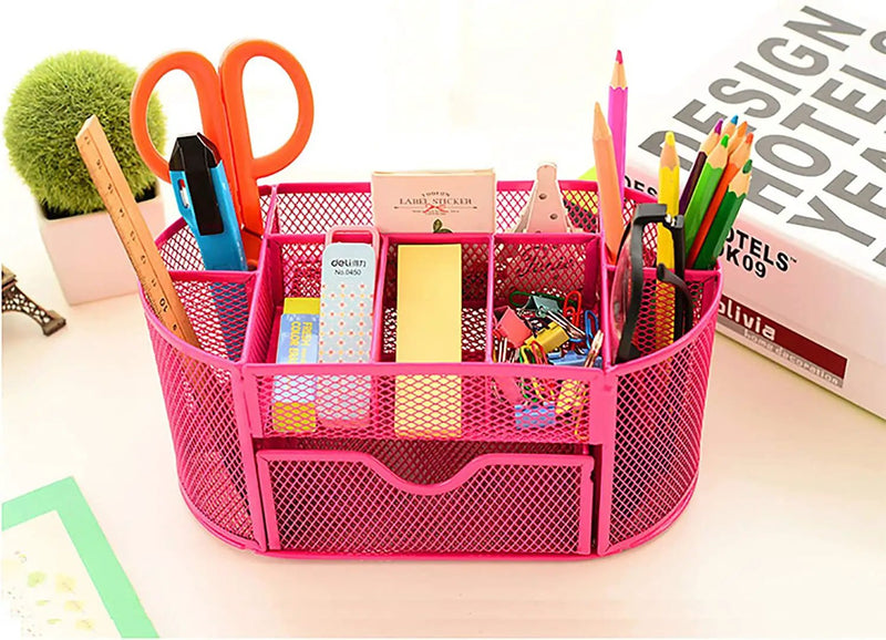 Desk Organiser Mesh Desk Tidy Pen Holder with Drawer Office by salelink.co.nz