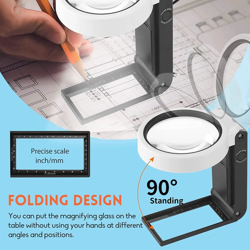 LED Illuminated Magnifier Magnifying Glass 6X 25X with Light and Stand by salelink.co.nz