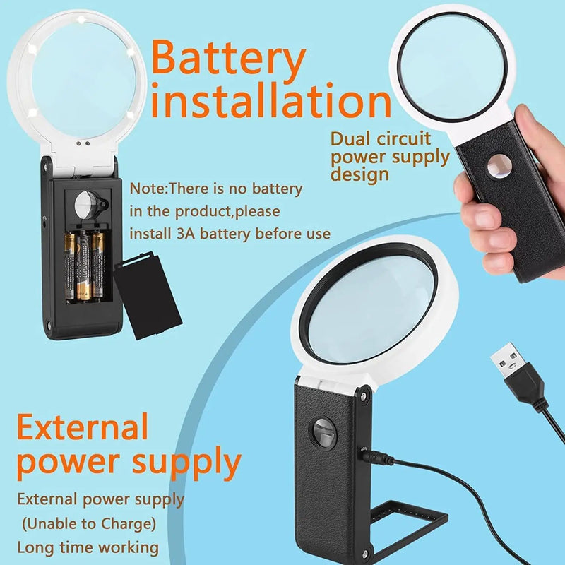 LED Illuminated Magnifier Magnifying Glass 6X 25X with Light and Stand by salelink.co.nz