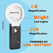 LED Illuminated Magnifier Magnifying Glass 6X 25X with Light and Stand by salelink.co.nz
