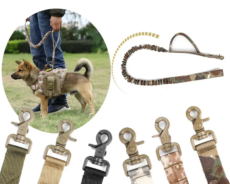 Tactical Dog Leash Heavy Duty 97-120cm Shock Absorbing Bungee with 2 Handle BK by dealonline.co.nz