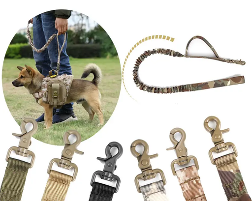 Tactical Dog Leash Heavy Duty 97-120cm Shock Absorbing Bungee with 2 Handle BK by dealonline.co.nz