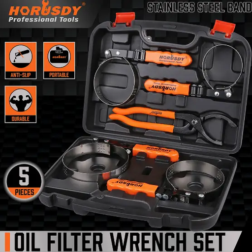 5Pc Oil Filter Wrench Set Swivel Grip Steel Belt Spanner Universal Filter Remove by salelink.co.nz
