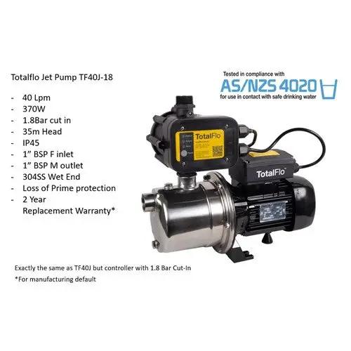 TotalFlo Jet Pressure Pump with Controller - Tank & Garden Boosting, TF40J-18 / TF50J-18 NZ by Filtration Station NZ