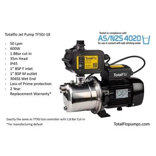 TotalFlo Jet Pressure Pump with Controller - Tank & Garden Boosting, TF40J-18 / TF50J-18 NZ by Filtration Station NZ