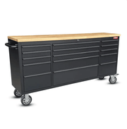 Kiwi Grab Kiwi Grab 72 Inch 15 Drawers black Tool Chest workbench with wooden top 72 Inch 15 Drawers black Tool Chest workbench with wooden top
