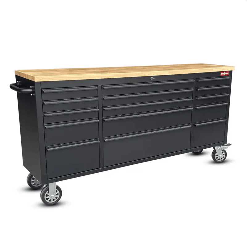 Kiwi Grab Kiwi Grab 72 Inch 15 Drawers black Tool Chest workbench with wooden top 72 Inch 15 Drawers black Tool Chest workbench with wooden top