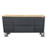 Kiwi Grab Kiwi Grab 72 Inch 15 Drawers black Tool Chest workbench with wooden top 72 Inch 15 Drawers black Tool Chest workbench with wooden top