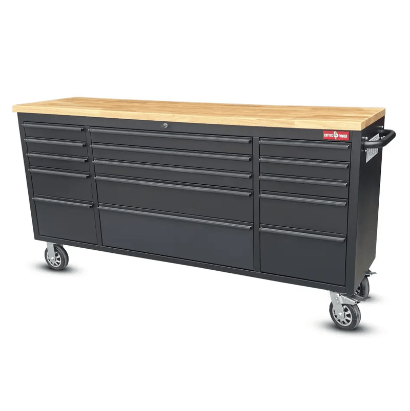 Kiwi Grab Kiwi Grab 72 Inch 15 Drawers black Tool Chest workbench with wooden top 72 Inch 15 Drawers black Tool Chest workbench with wooden top