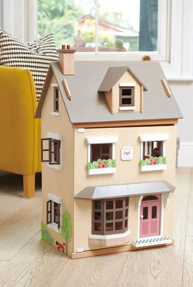Foxtail Villa Wooden Dollhouse – 2-Storey Doll House with Attic | Tender Leaf Toys by Curious Moonbeam