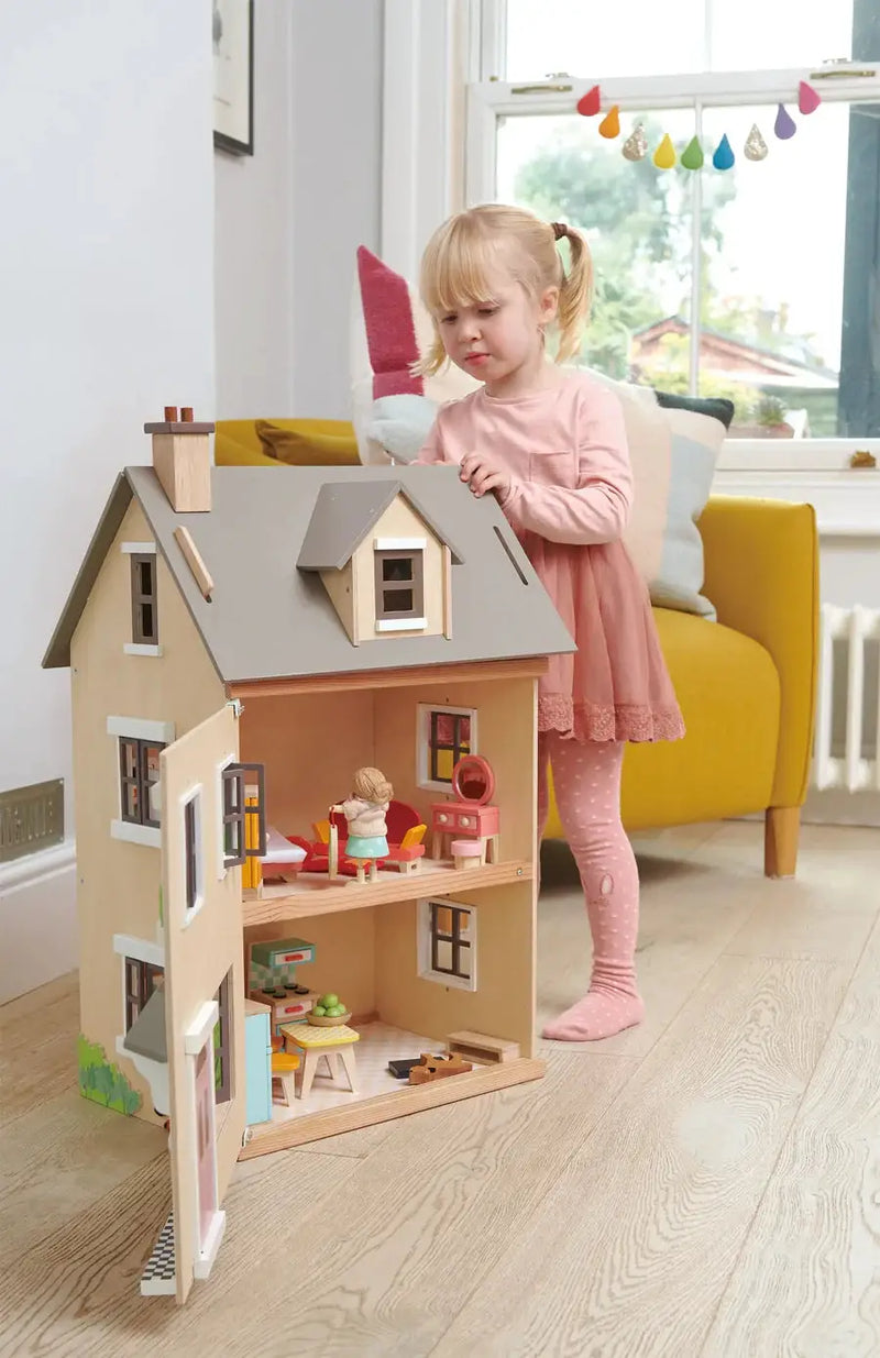 Foxtail Villa Wooden Dollhouse – 2-Storey Doll House with Attic | Tender Leaf Toys by Curious Moonbeam