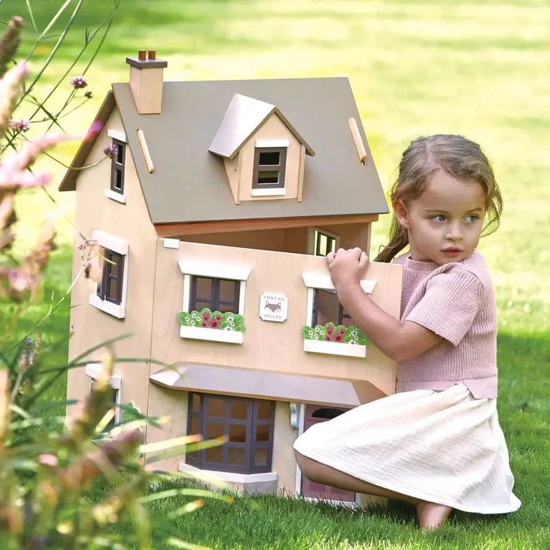 Foxtail Villa Wooden Dollhouse – 2-Storey Doll House with Attic | Tender Leaf Toys by Curious Moonbeam