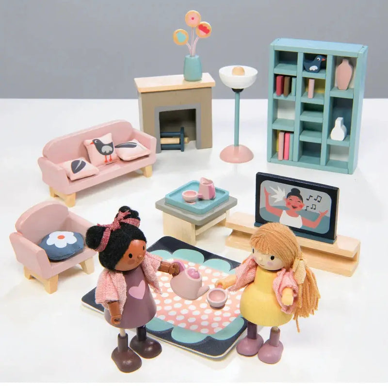 Wooden Doll House Sitting Room Furniture Set - Tender Leaf Toys | Doll House Furniture NZ by Curious Moonbeam