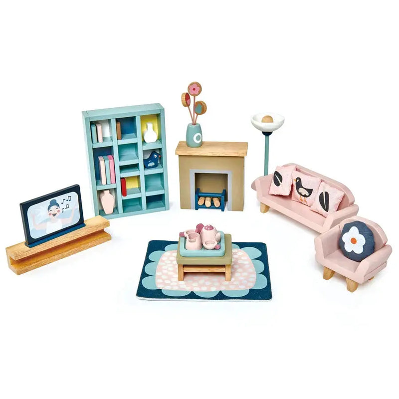 Wooden Doll House Sitting Room Furniture Set - Tender Leaf Toys | Doll House Furniture NZ by Curious Moonbeam