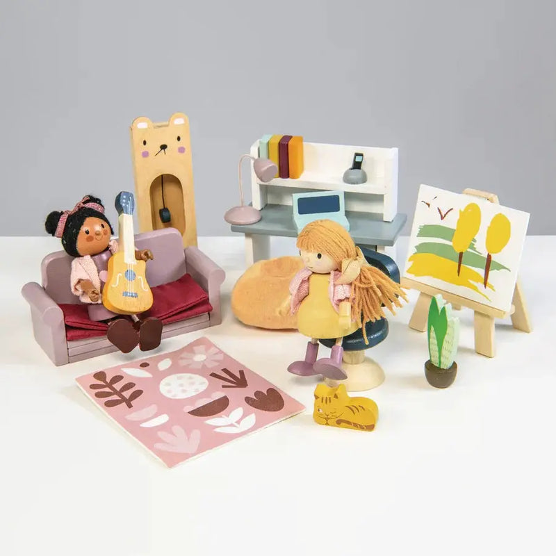 Wooden Dolls House Study Furniture Set - Tender Leaf Toys | Doll House Furniture NZ by Curious Moonbeam