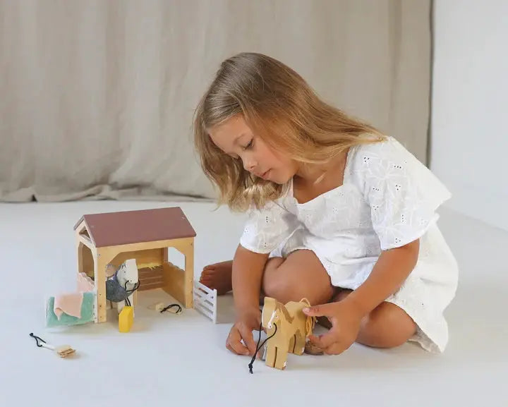 The Stables Wooden Horse Set - Tender Leaf Toys | Doll House Accessory NZ by Curious Moonbeam