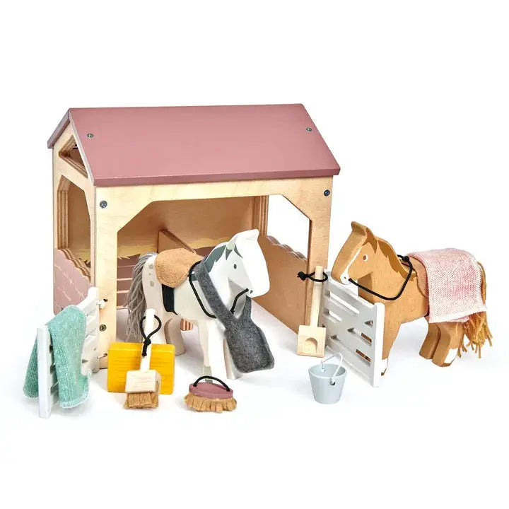 The Stables Wooden Horse Set - Tender Leaf Toys | Doll House Accessory NZ by Curious Moonbeam