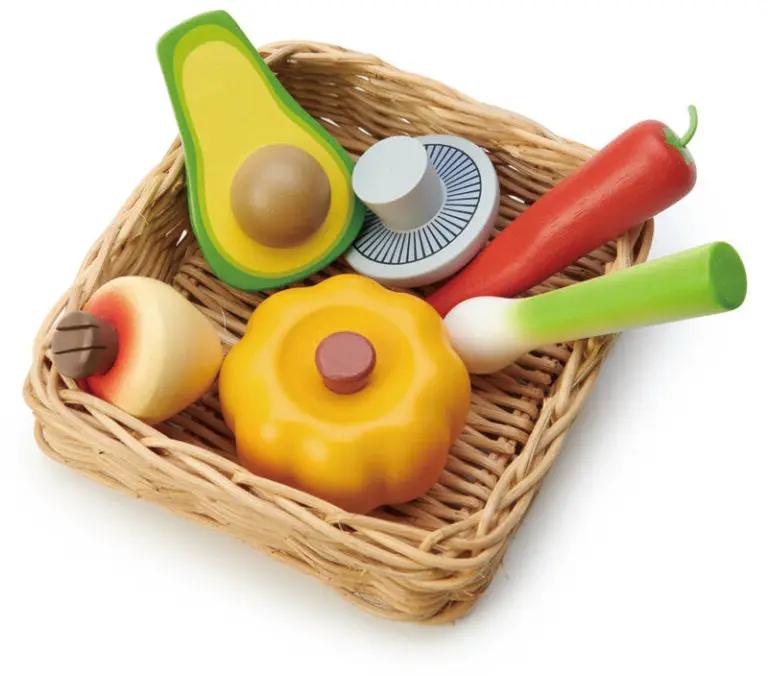 Wooden Veggie Basket - Tender Leaf Toys | Play Food Set by Curious Moonbeam