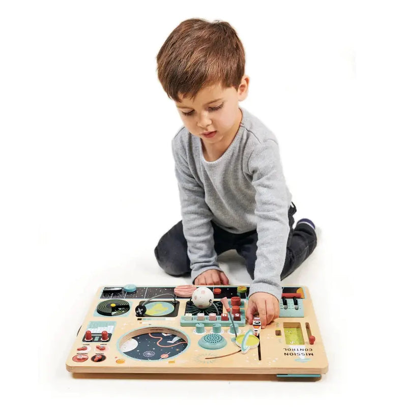 Wooden Space Station STEM Busy Board - Tender Leaf Toys by Curious Moonbeam