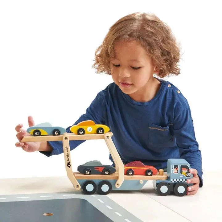 Wooden Car Transporter Truck Set - Tender Leaf Toys | Wooden Toys NZ by Curious Moonbeam