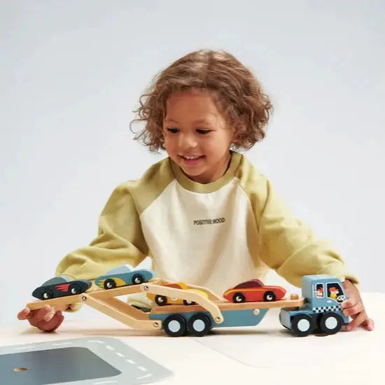 Wooden Car Transporter Truck Set - Tender Leaf Toys | Wooden Toys NZ by Curious Moonbeam