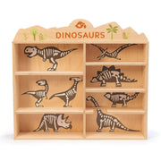 Wooden Dinosaur Toy Set with Display Unit - Tender Leaf Toys by Curious Moonbeam