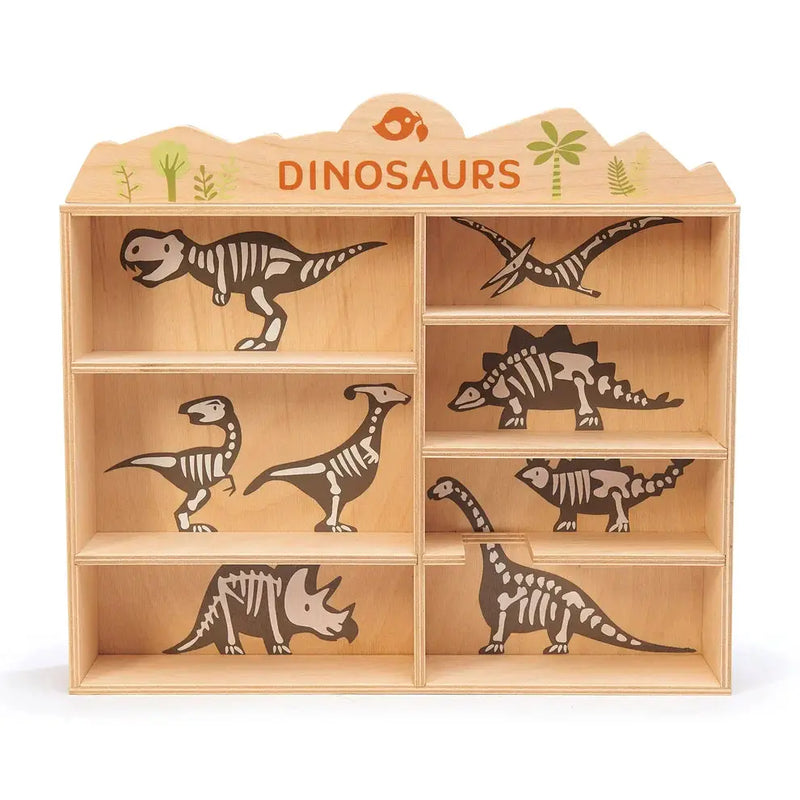 Wooden Dinosaur Toy Set with Display Unit - Tender Leaf Toys by Curious Moonbeam