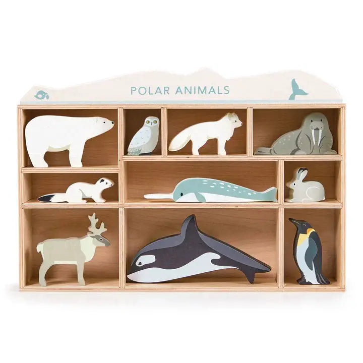Wooden Polar Animals Display Shelf Set - Tender Leaf Toys | Wooden Toy NZ by Curious Moonbeam