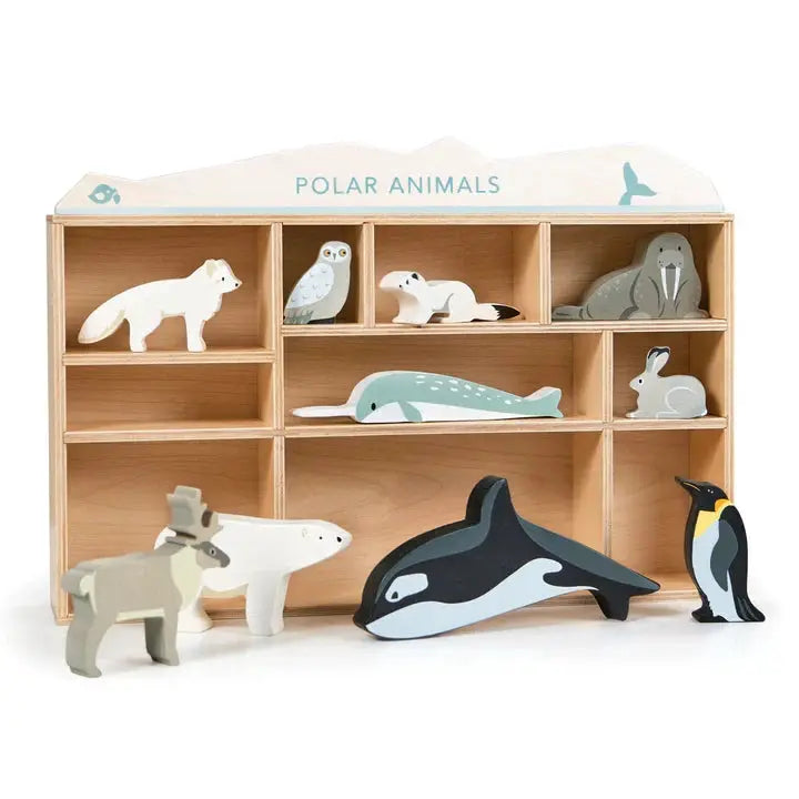 Wooden Polar Animals Display Shelf Set - Tender Leaf Toys | Wooden Toy NZ by Curious Moonbeam