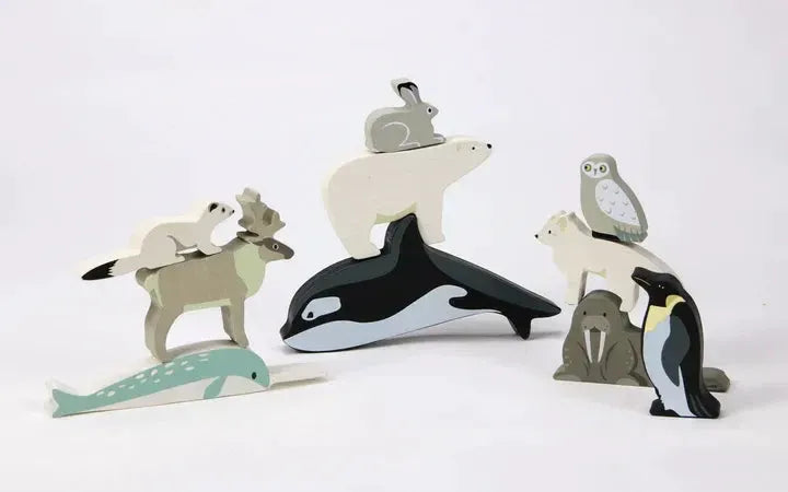 Wooden Polar Animals Display Shelf Set - Tender Leaf Toys | Wooden Toy NZ by Curious Moonbeam