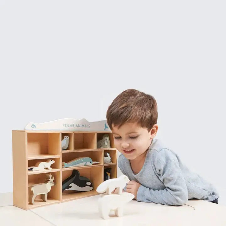 Wooden Polar Animals Display Shelf Set - Tender Leaf Toys | Wooden Toy NZ by Curious Moonbeam