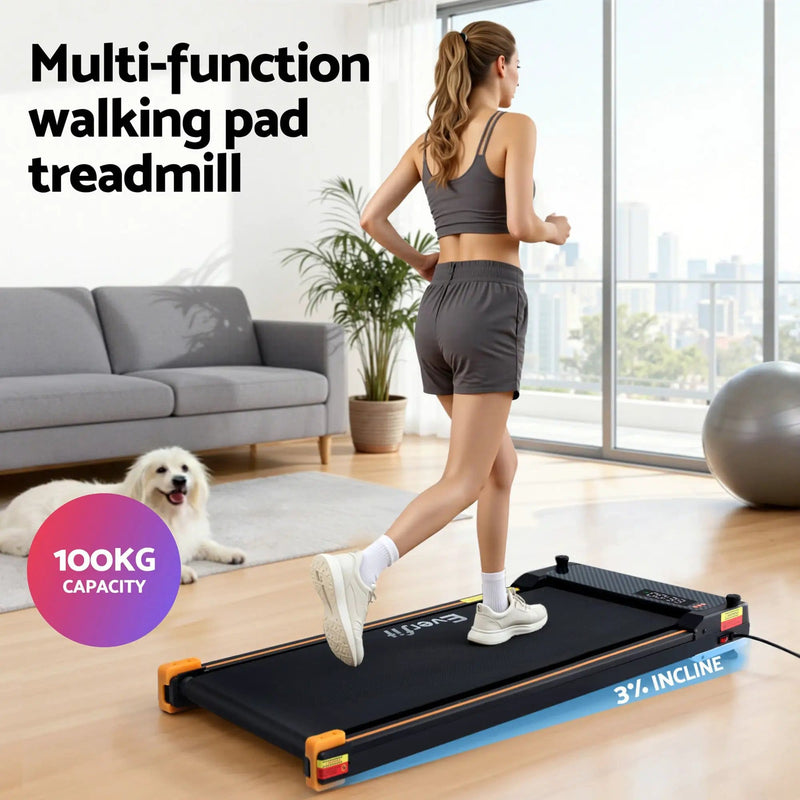 SportZone.co.nz Sports & Fitness > Exercise, Gym & Fitness > Treadmills Everfit 2-in-1 Walking Pad Treadmill with Massage Function 380mm Black Everfit 2-in-1 Walking Pad Treadmill with Massage Function 380mm Black
