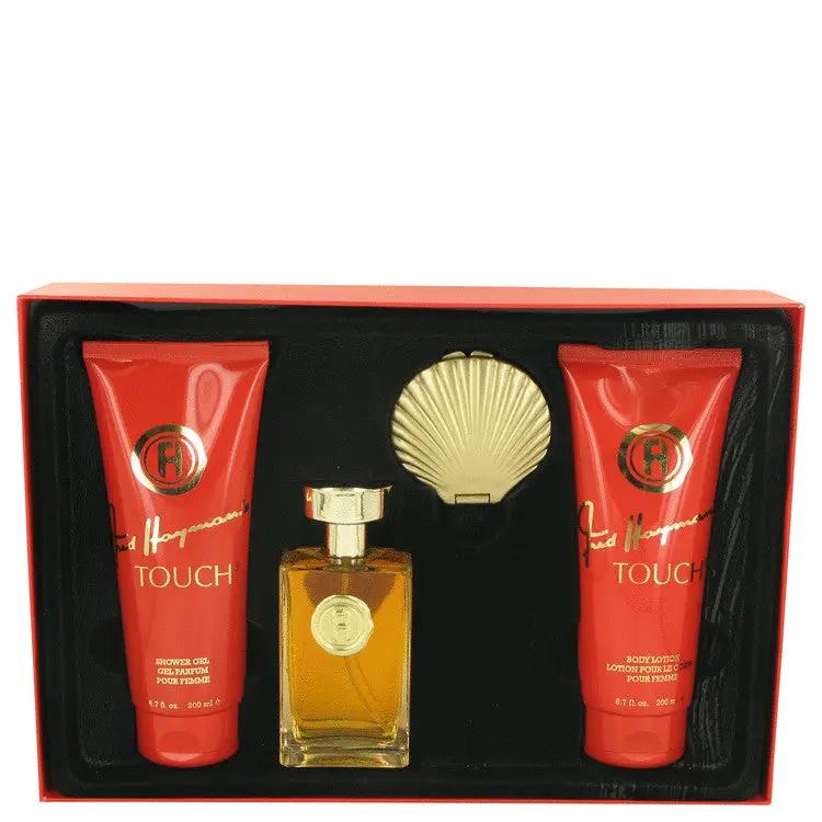 Brands HD Gift Set - 3.4 oz Eau De Toilette Spray + 6.7 Body Lotion + 6.7 oz Shower Gel + Mirror Touch Gift Set - 3.4 oz Eau De Toilette Spray + 6.7 Body Lotion + 6.7 oz Shower Gel + Mirror by Fred Hayman -- Touch Gift Set - 3.4 oz Eau De Toilette Spray + 6.7 Body Lotion + 6.7 oz Shower Gel + Mirror by Fred Hayman --