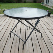 90CM Foldable Tempered Glass Round Garden Table by dealonline.co.nz