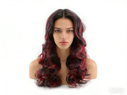 Women Long Wig Black with Red Synthetic Hair Full Wigs High Quality by dealonline.co.nz