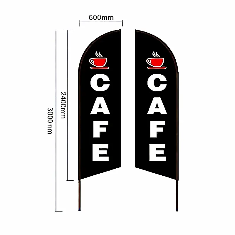 'CAFE-BLACK' 3.4m Double Sided Sign Commercial Feather Banner Flag by dealonline.co.nz